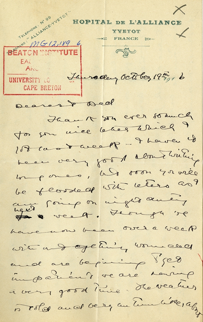 Letter from Katharine McLennan to J.S. McLennan